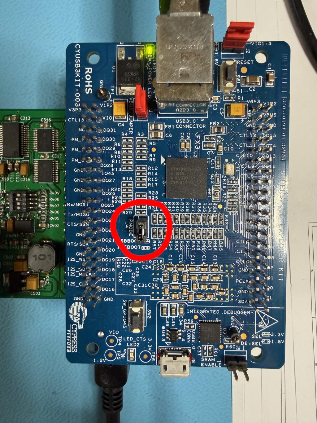 Jumper J4 fitted — the USB-boot position